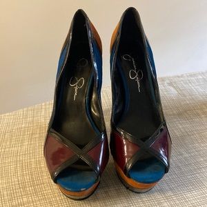 Jessica Simpson multi color platform pumps, size 8, gently worn, no box